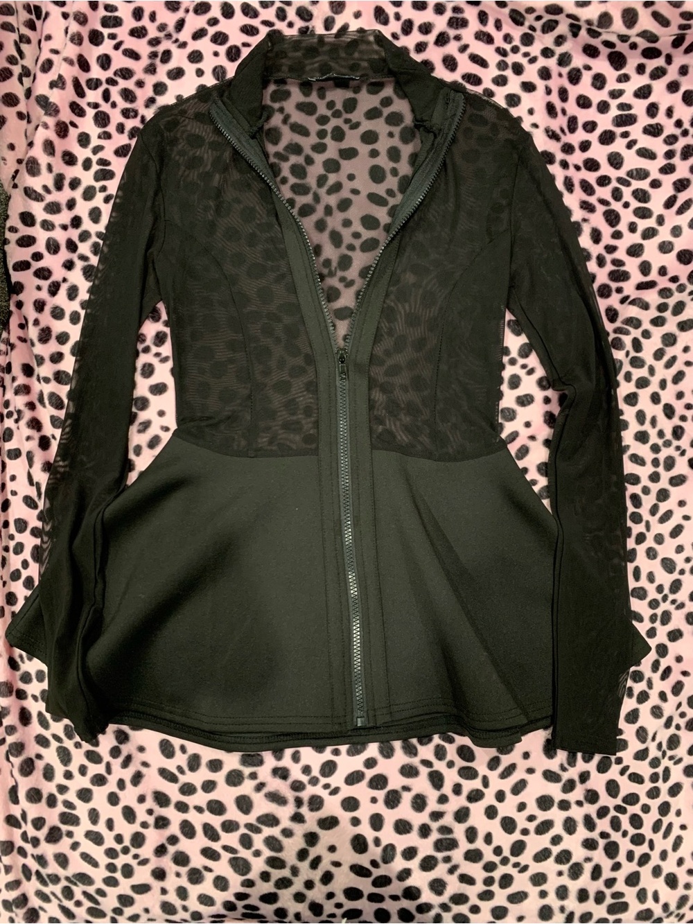 Black Zip-Up Jacket Long Sleeve Blouse